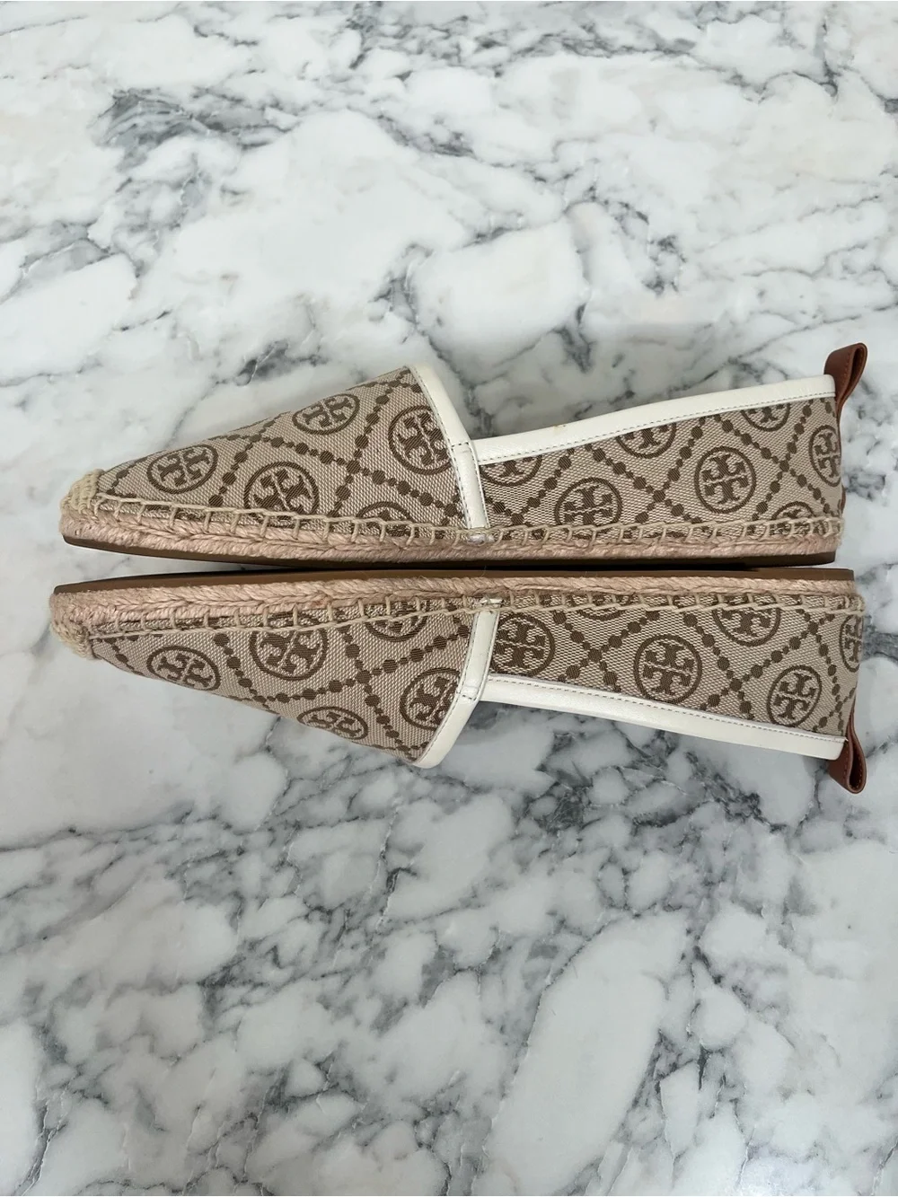 Tory Burch T Monogram Espadrille Flats Shoes Tan Brown 9.5